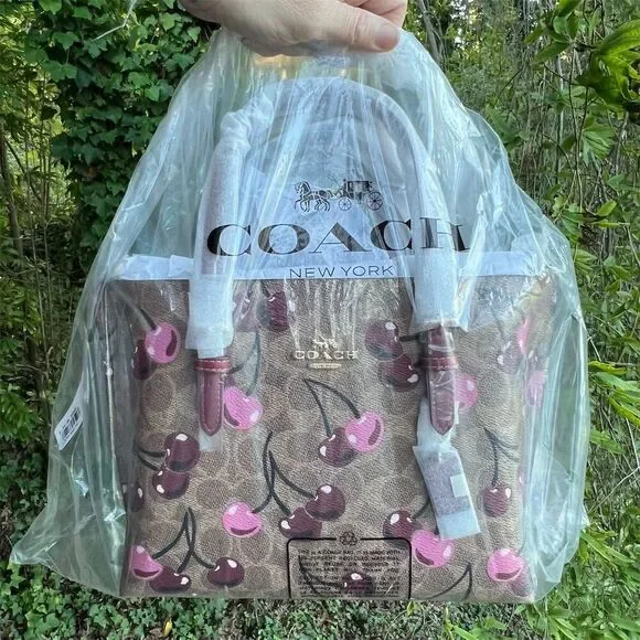 COACH Mollie Tote Bag 25 Cherry Print Signature Canvas Multicolor CZ772 NWT - Picture 3 of 8